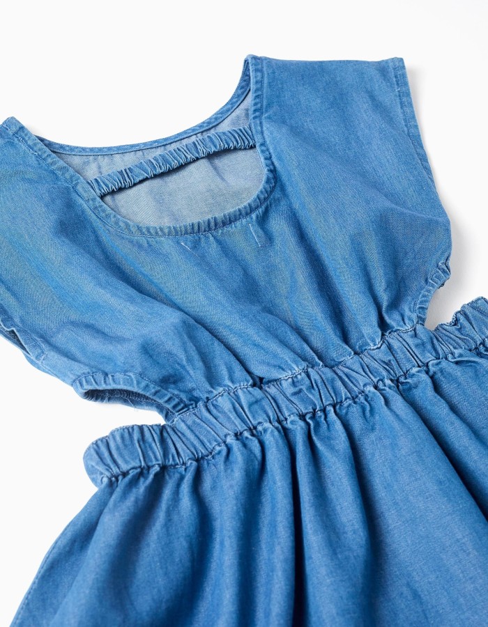 Sleeveless Short Denim Dress with Slits for Girls, Blue