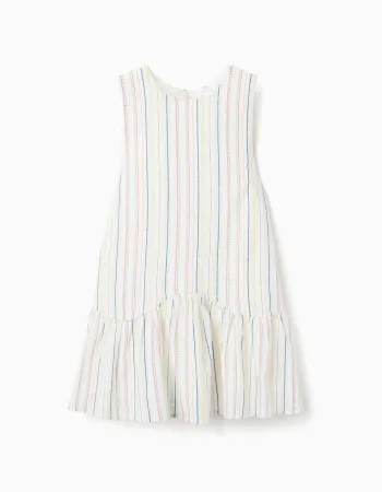 Sleeveless cotton dress with ethnic stripes B&S for girls, multicolour