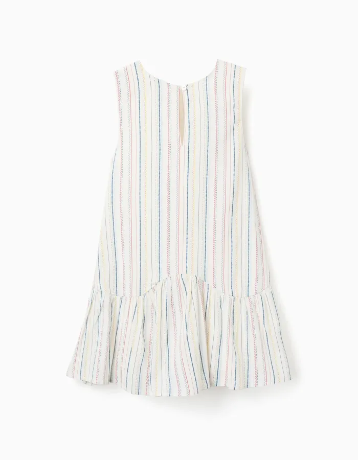Sleeveless cotton dress with ethnic stripes B&S for girls, multicolour