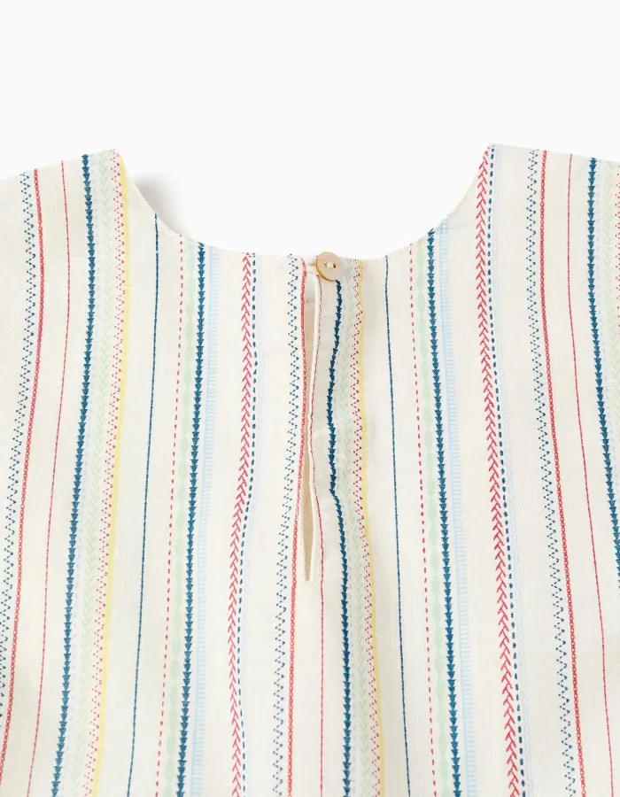 Sleeveless cotton dress with ethnic stripes B&S for girls, multicolour