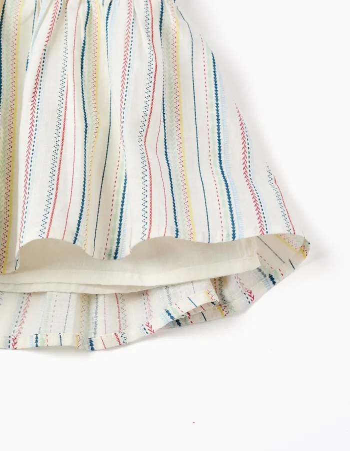 Sleeveless cotton dress with ethnic stripes B&S for girls, multicolour