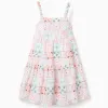 Strappy cotton dress with tile pattern for girls, multicolour