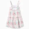 Strappy cotton dress with tile pattern for girls, multicolour