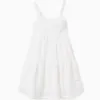 Strappy cotton dress with broderie anglaise for girls, white