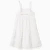 Strappy cotton dress with broderie anglaise for girls, white