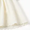 Short sleeve cotton dress with broderie anglaise for girls, light beige