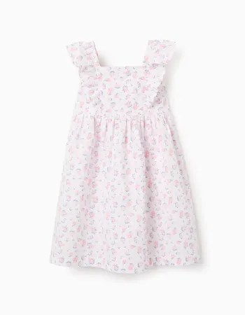 Dress for girls, sleeveless, ruffle insert, gathered skirt, floral