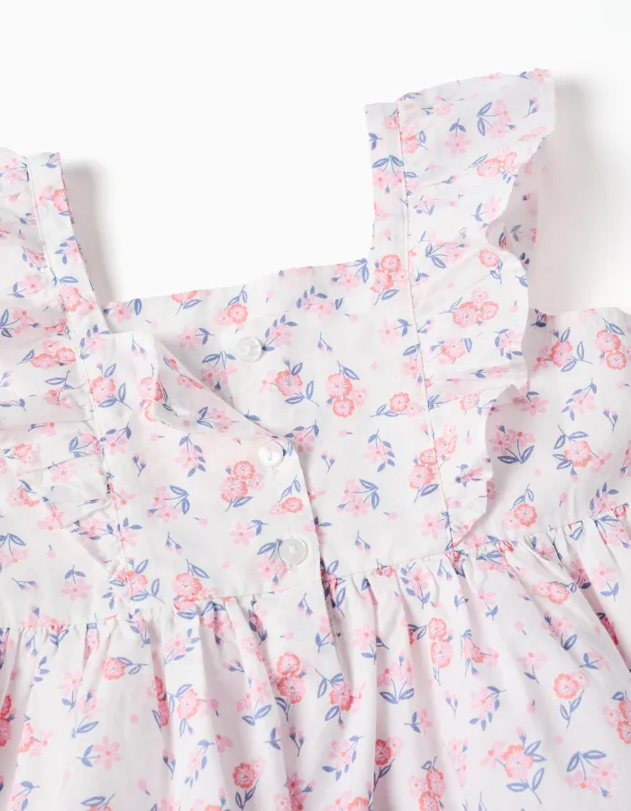 Dress for girls, sleeveless, ruffle insert, gathered skirt, floral