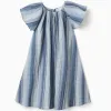 A-line cotton dress with butterfly sleeves for girls, blue