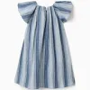 A-line cotton dress with butterfly sleeves for girls, blue