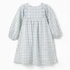 Cotton checked dress with puffy sleeves for girls, multicolour