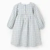 Cotton checked dress with puffy sleeves for girls, multicolour