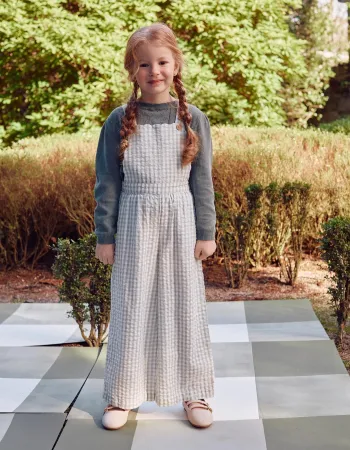 Cotton jumpsuit with Vichy pattern B&S for girls, white/light green