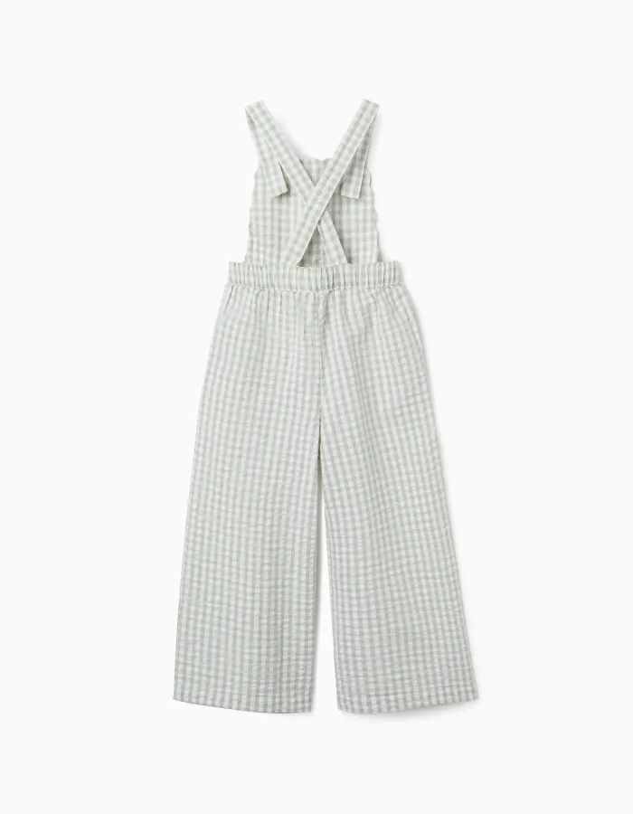 Cotton jumpsuit with Vichy pattern B&S for girls, white/light green
