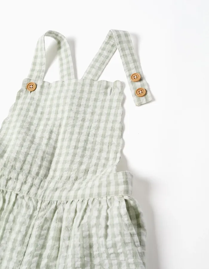 Cotton jumpsuit with Vichy pattern B&S for girls, white/light green