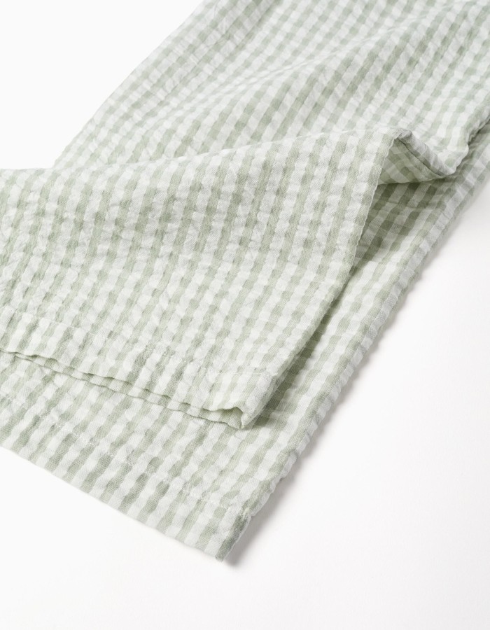 Cotton jumpsuit with Vichy pattern B&S for girls, white/light green