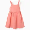 Sleeveless cotton dress with elastic straps for girls, light coral