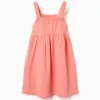 Sleeveless cotton dress with elastic straps for girls, light coral