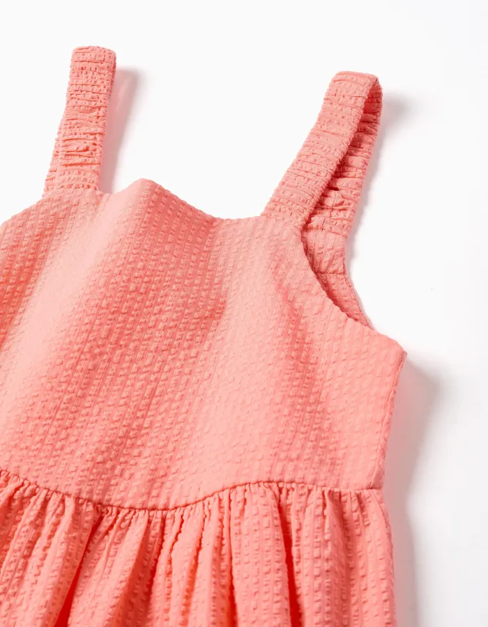 Sleeveless cotton dress with elastic straps for girls, light coral