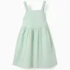 Sleeveless cotton dress with elastic straps for girls, light green