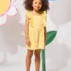 Cotton playsuit with embroidery and ruffles B&S for girls, yellow