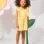 Cotton playsuit with embroidery and ruffles B&S for girls, yellow