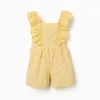 Cotton playsuit with embroidery and ruffles B&S for girls, yellow