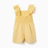 Cotton playsuit with embroidery and ruffles B&S for girls, yellow