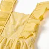 Cotton playsuit with embroidery and ruffles B&S for girls, yellow