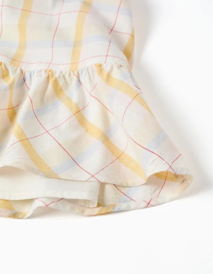 Checked cotton dress with ruffles B&S for girls, white/yellow/blue/red