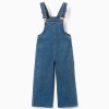 Wide Leg Cotton Denim Dungarees for Girls, Blue