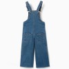 Wide Leg Cotton Denim Dungarees for Girls, Blue
