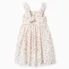 Sleeveless cotton dress with floral pattern for girls, light beige