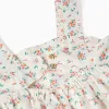 Sleeveless cotton dress with floral pattern for girls, light beige
