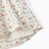 Sleeveless cotton dress with floral pattern for girls, light beige