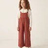 Wide leg interlock knit dungarees with pockets for girls, terracotta