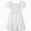 Striped cotton dress with lining B&S for girls, white/yellow/blue