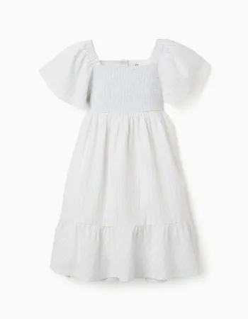 Striped cotton dress with lining B&S for girls, white/yellow/blue