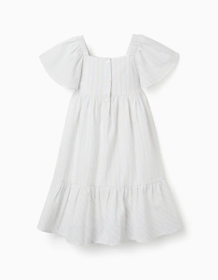Striped cotton dress with lining B&S for girls, white/yellow/blue