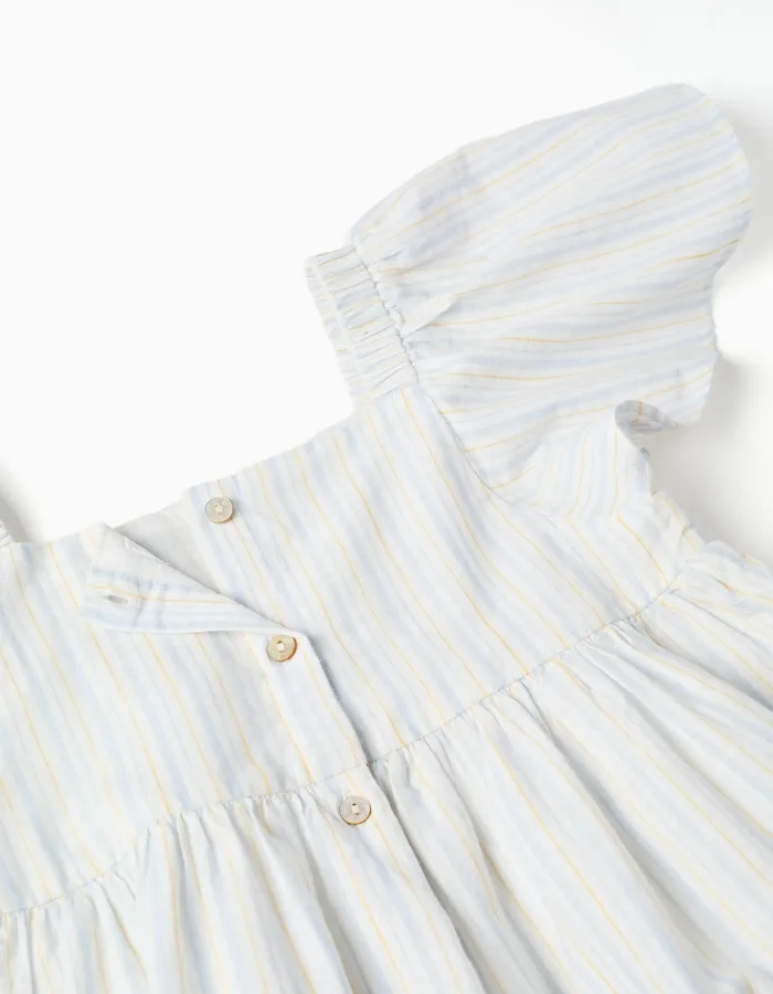 Striped cotton dress with lining B&S for girls, white/yellow/blue