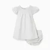 Striped cotton dress and bloomers B&S for baby girls, white/yellow/blue