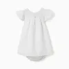 Striped cotton dress and bloomers B&S for baby girls, white/yellow/blue