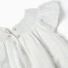 Striped cotton dress and bloomers B&S for baby girls, white/yellow/blue