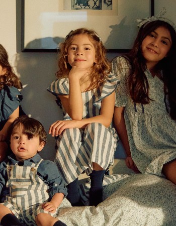 Striped cotton and linen jumpsuit You&Me for girls, white/blue