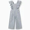 Striped cotton and linen jumpsuit You&Me for girls, white/blue