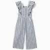 Striped cotton and linen jumpsuit You&Me for girls, white/blue