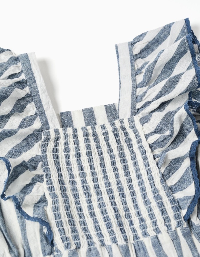 Striped cotton and linen jumpsuit You&Me for girls, white/blue