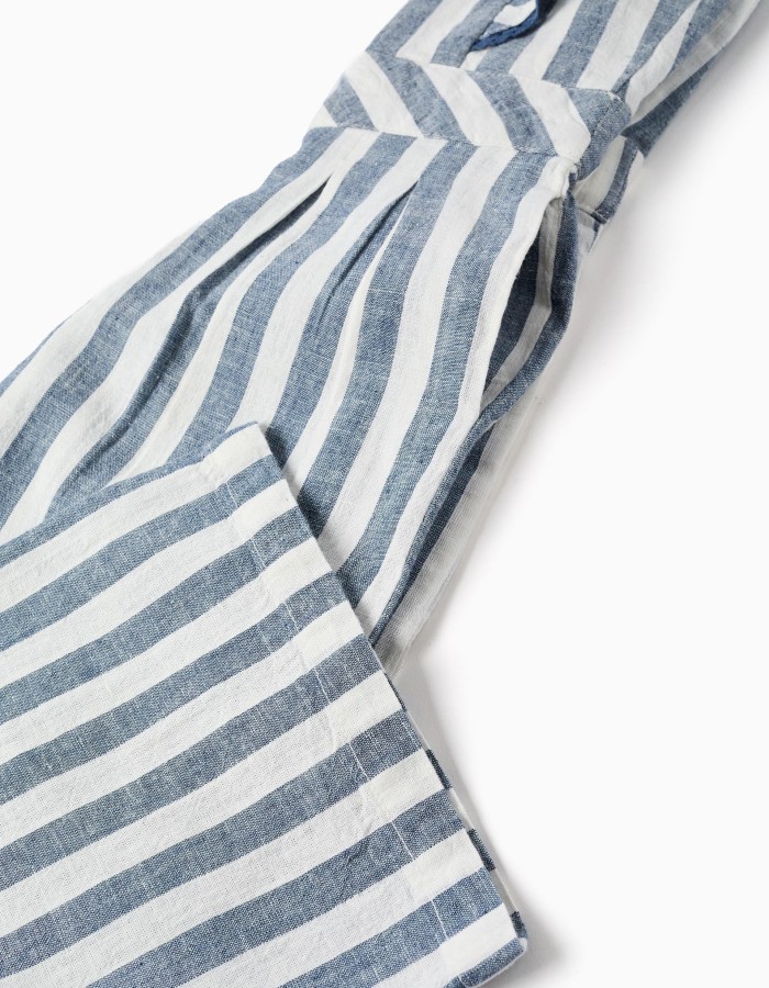 Striped cotton and linen jumpsuit You&Me for girls, white/blue