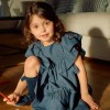 Dress in cotton and linen with ruffled sleeves You&Me for girls, blue