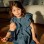 Dress in cotton and linen with ruffled sleeves You&Me for girls, blue